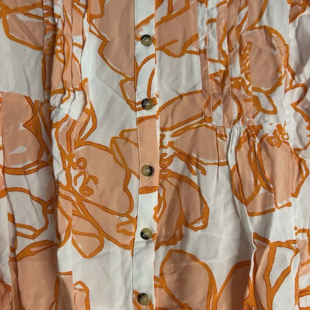 Maeve Anthropologie Floral Pintucked Button Front Blouse White And Orange Small - Picture 4 of 7